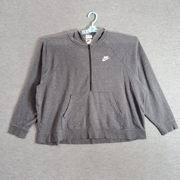 Nike Women Sweatshirt XL Gray Hoodie Logo 1/2 Zip Embroidered Pullover - Picture 1 of 8